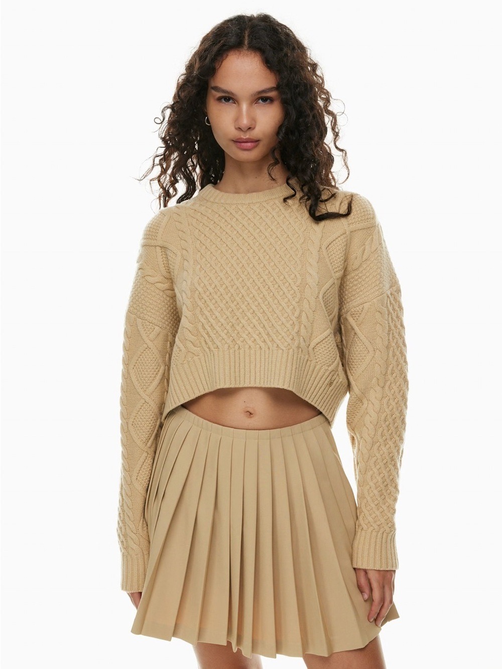 SUNDAY BEST PEGGY CROPPED SWEATER in Wicker Tan Size XS